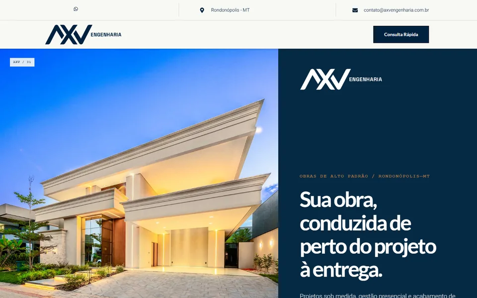 Página inicial da AXV Engenharia
