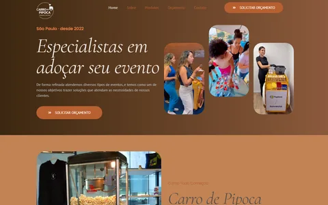 Captura da seção inicial de carrodepipoca.com.br